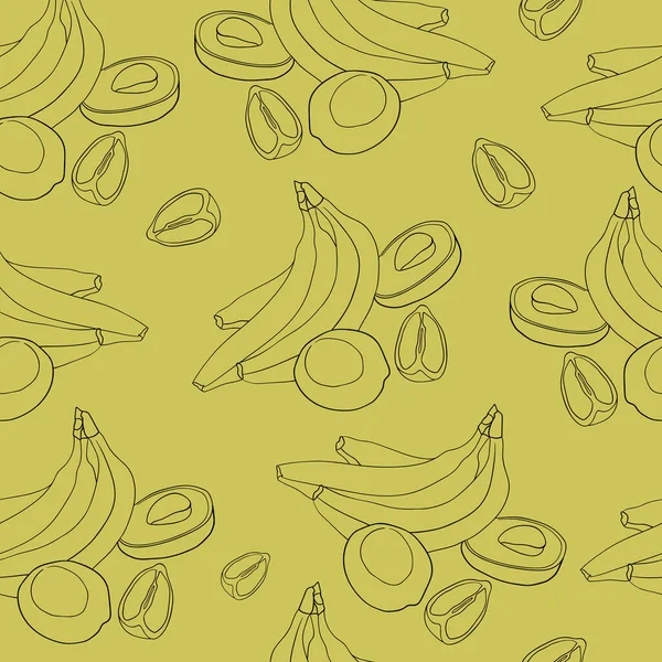 Seamless pattern with fruits on yellow background. Banana print for wrapping paper