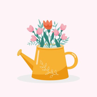 Sulama kabında güzel bir buket olan vektör çizimi 