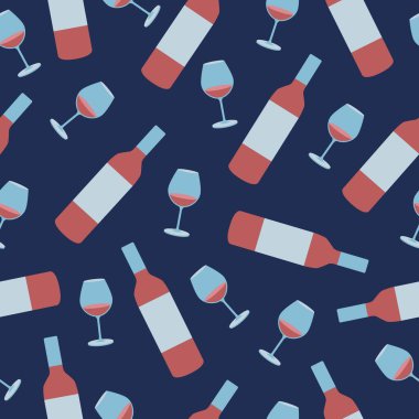 Kusursuz vektör deseni - şarap kadehi ve şişe