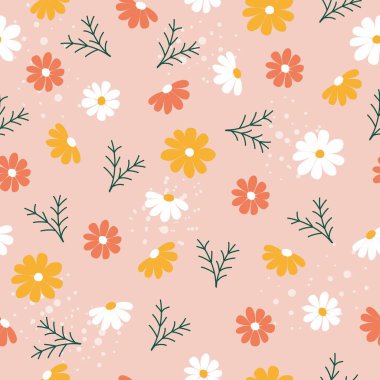 Küçük beyaz ve sarı çiçekli zarif çiçek deseni. Özgürlük tarzı. Moda baskıları için kusursuz bir arka plan. Ditsy parmak izi. Kusursuz vektör dokusu. Bahar çiçekleri.