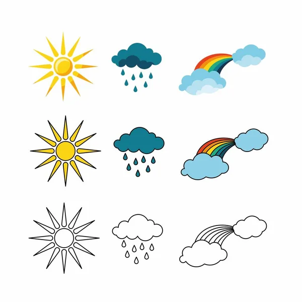 Wettersymbole Auf Weißem Hintergrund Vektor Illustration Von Sonne Regen Und — Stockvektor