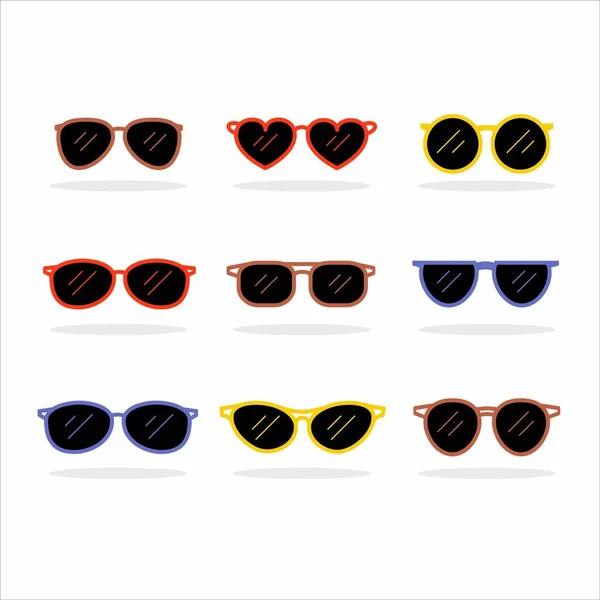 Set Fashionable Sunglasses Different Shapes Colors Glasses — Stock Vector