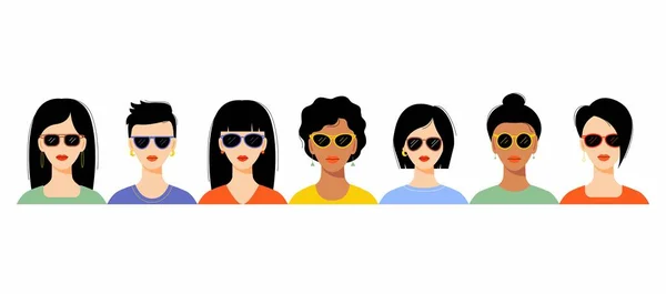 Colección Retratos Mujeres Jóvenes Con Estilo Chicas Con Diferentes Peinados — Vector de stock