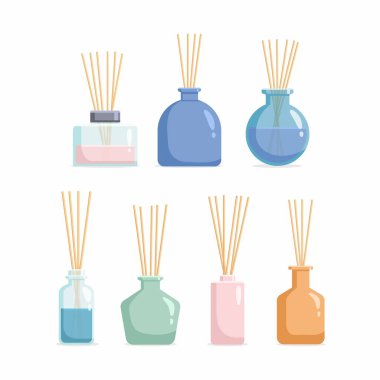 Kokulu Yağ ve kamışlı Vektör aromatik dağıtıcılardan ayarlandı