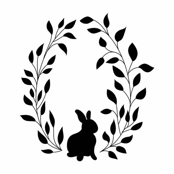 Couronne Saule Pâques Avec Lapin Couronne Florale Ovale Cadre Ovale — Image vectorielle