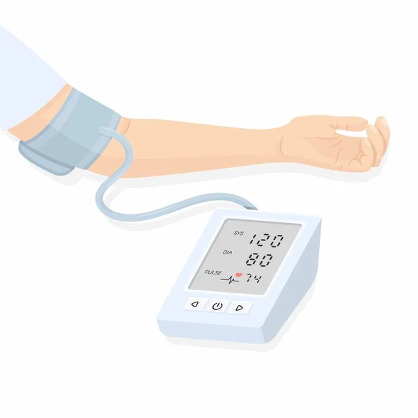 Vector Illustration Tonometer Hand Person Measuring Blood Pressure — Stock Vector