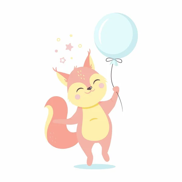 Cute Squirrel Trzymając Balon Ikona Wektora Kreskówki Ilustracja Płaski Wektor — Wektor stockowy