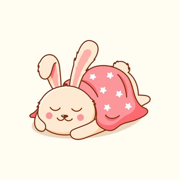 Funny Rabbit Sleeping Covered Blanket Vector Icon Illustration Bunny Logo — Stock Vector