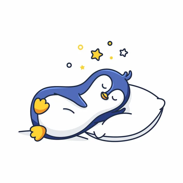 Pinguim Bonito Dormindo Almofada Cartoon Vector Icon Ilustração Animal Sleep —  Vetores de Stock