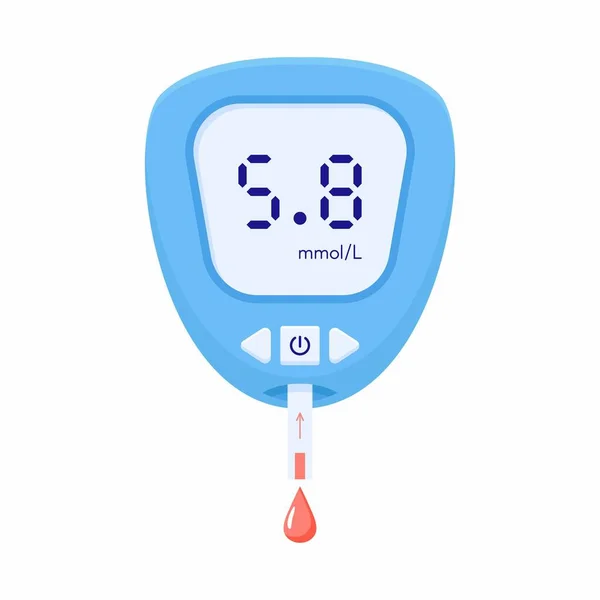 Normal değerlere sahip taşınabilir glukometre. Kan şekeri testi. Kan şekeri değerleri. Diyabet kontrolü ve teşhisi. Tıbbi ölçü aygıtı. Vektör illüstrasyonu