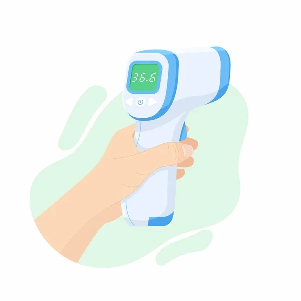 Digitális Érintésmentes Infravörös Hőmérő Kézben Doktor Orvosi Hőmérő Méri Testhőmérsékletet — Stock Vector