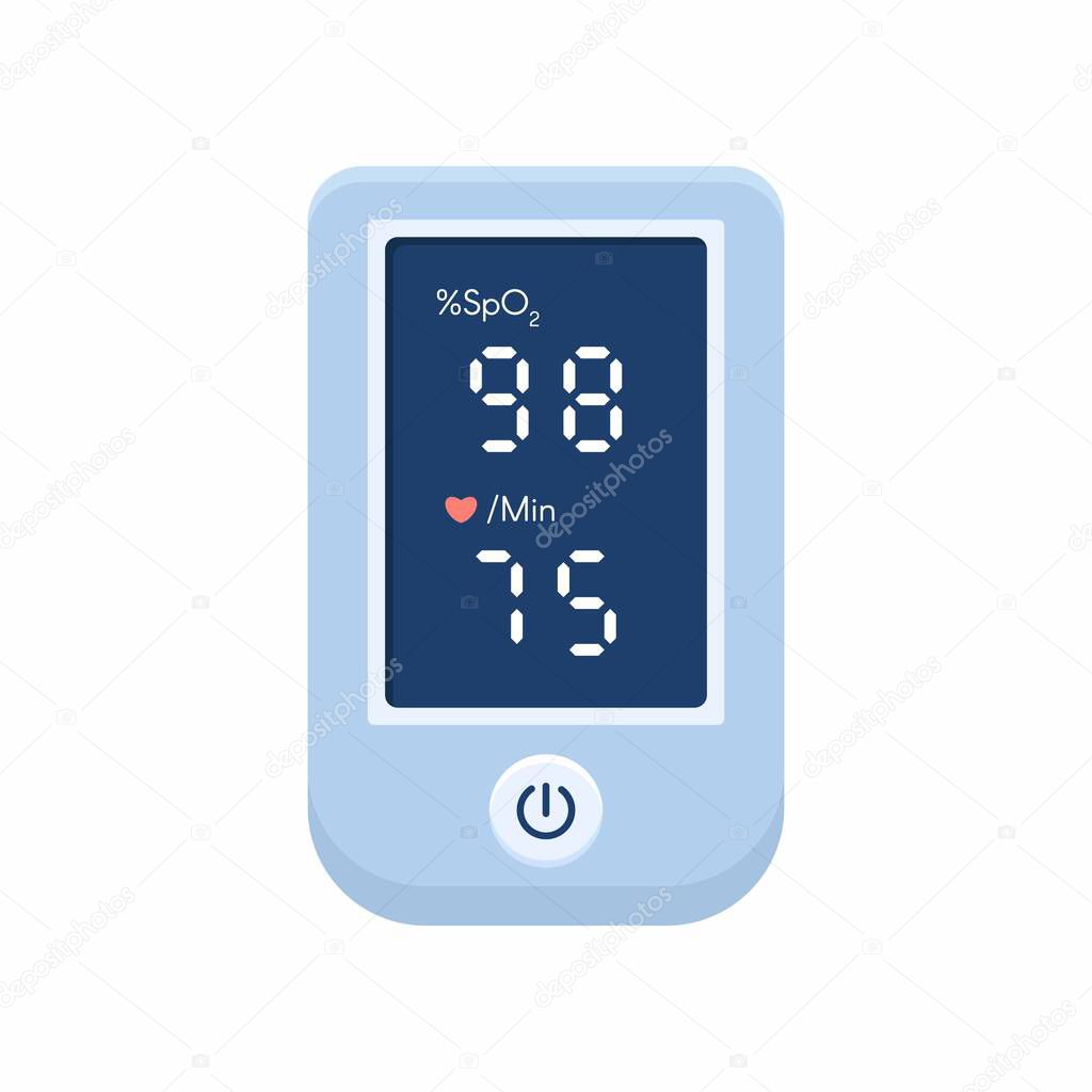 Pulse Oximeter with normal value. Digital device to measure oxygen saturation. Isolated vector illustration on white background