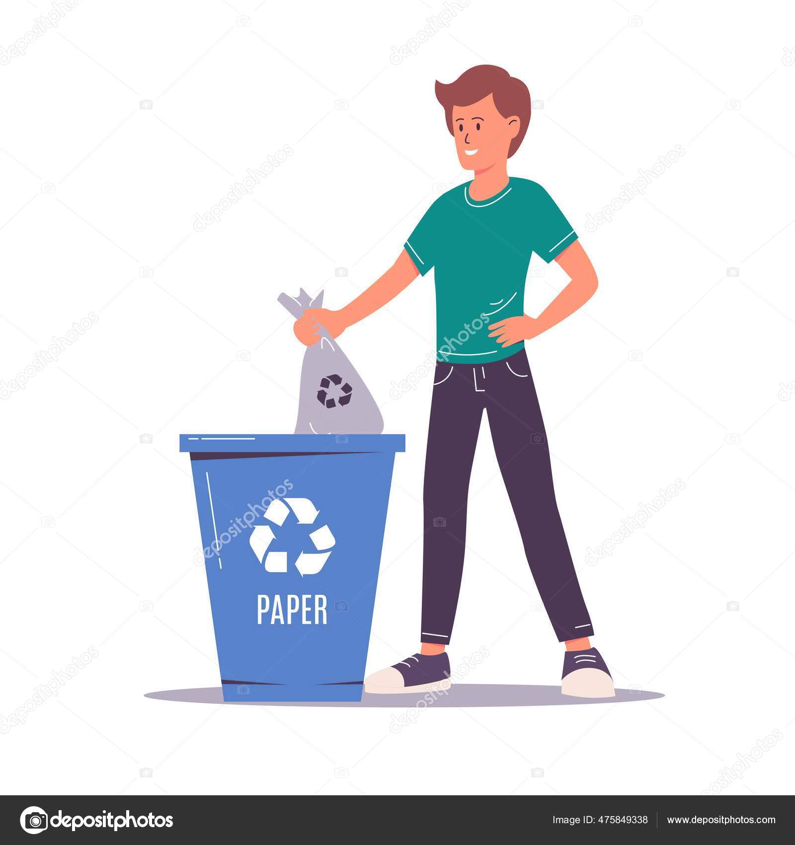 Man Sorting Garbage Happy Man Character Who Care Environment Put