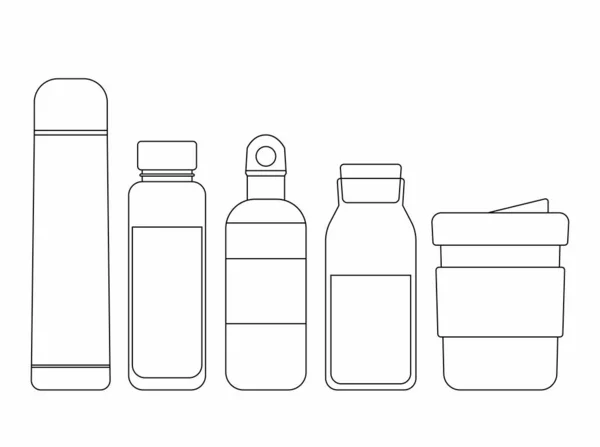 把你的水瓶 可回收玻璃或金属瓶黑色轮廓 矢量线 零废物概念 合理消费 零塑料 — 图库矢量图片