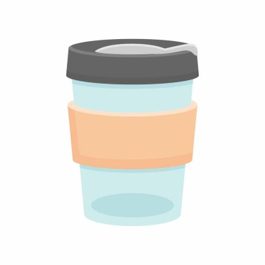 Yeniden kullanılabilir kahve fincanı çizimi. Eko yaşam, sıfır atık, plastiksiz. Çevre dostu kahve kupası.