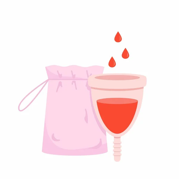 Copa Menstrual Equipo Menstruación Reutilizable Ilustración Plana Vectorial Taza Rosa — Vector de stock