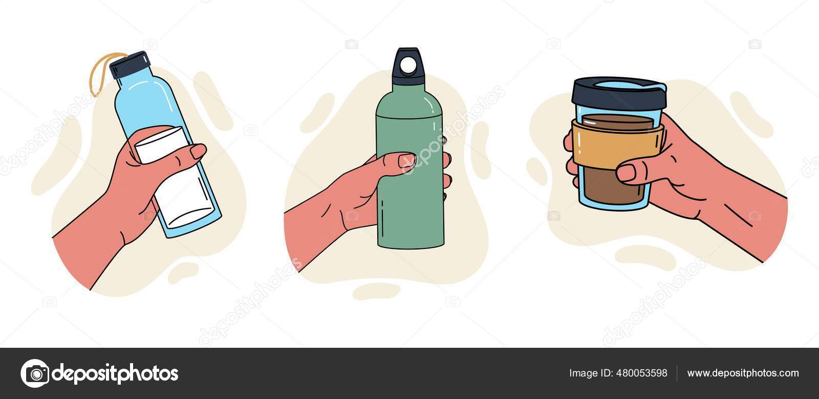 재사용 텀블러 스포츠 물병을 일러스트 스톡 벡터 - ©v_antuganova 480053598, image size:1600x779