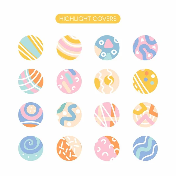 Sosyal medya için özet hikaye koleksiyonu. Pastel elle çizilmiş arka planlar. Blogunuz veya web siteniz için soyut şekillere, ayrıntılara, dokulara sahip yuvarlak ögeler ve simgeler.