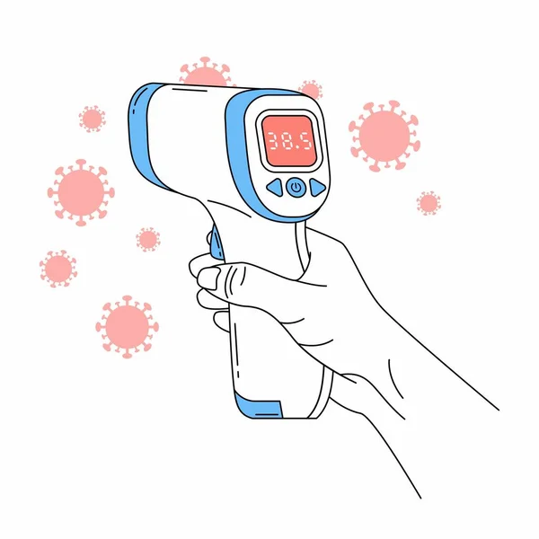 Dijital Temas Olmayan Kızılötesi Termometre Doktorunda Tıbbi Termometre Vücut Isısını — Stok Vektör
