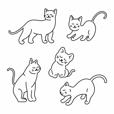Vektör görüntüsü komik eller kedi ve kedi yavruları çiziyor. Sevimli karikatür, vektör simgeleri olan hayvanlar vektör illüstrasyonu