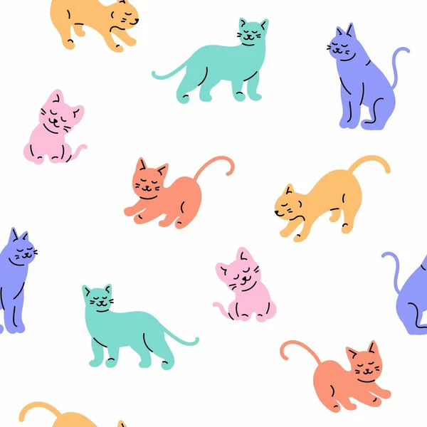 Seamless Pattern Trendy Cartoon Cat Design White Background — Stock Vector