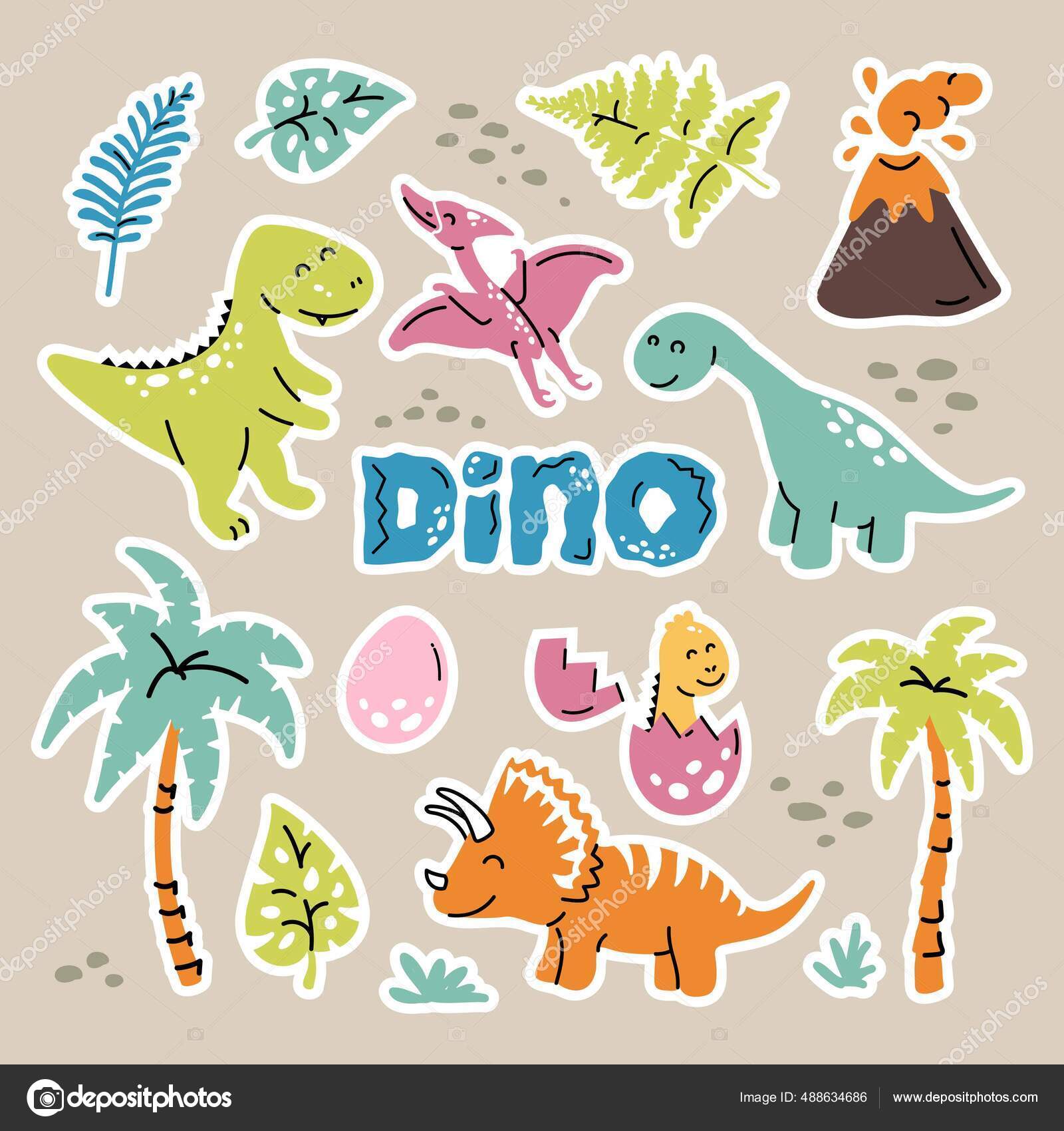 Conjunto de desenhos de dinossauros fofos para crianças e bebês