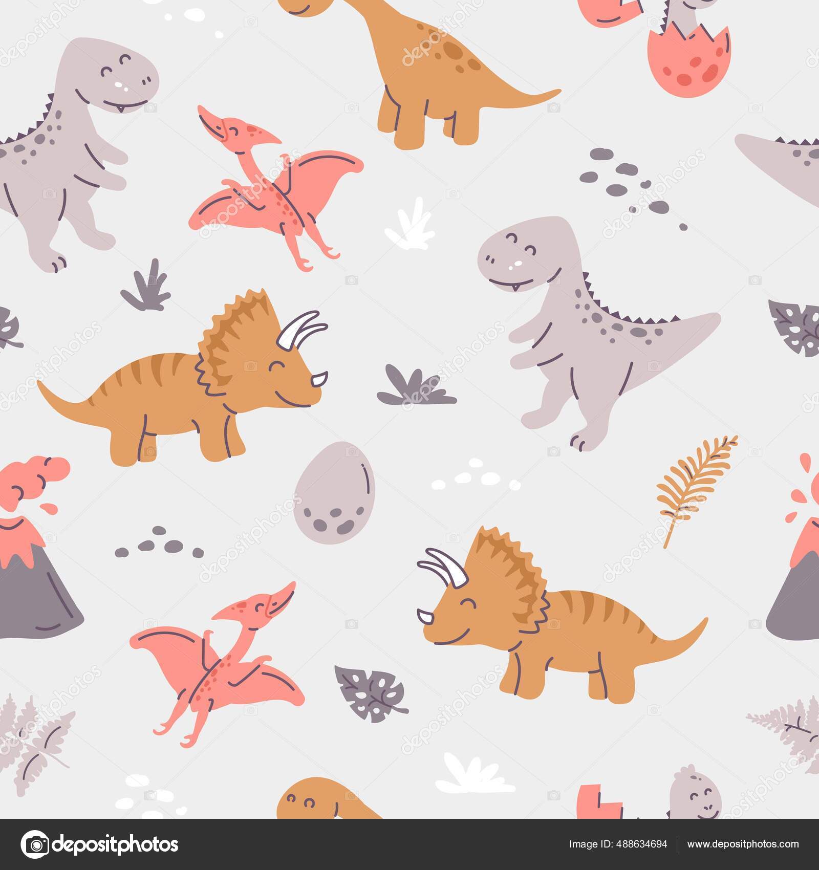 Conjunto de dinossauros em estilo escandinavo dos desenhos