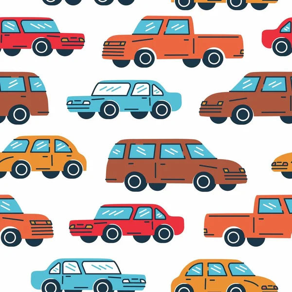 Seamless Trendy Pattern Classic Cars Retro Color White Background Vintage — Stock Vector