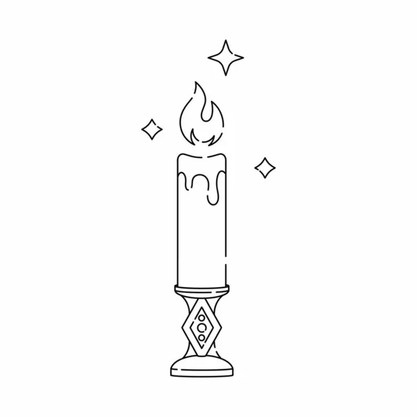 Magische Antike Kerze Auf Kerzenständer Mystik Alchemie Wahrsagerei Spiritualität Tätowierkunst — Stockvektor
