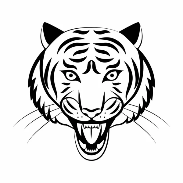 マスコット 虎のベクトルヘッド 白い背景に隔離された野生の猫の黒いイラスト — ストックベクタ