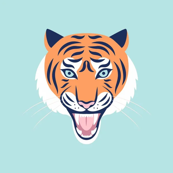 Ревущая Голова Тигра Цветные Векторные Иллюстрации Год Тигра 2022 — стоковый вектор