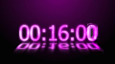 Countdown timer neon glowing reflection.