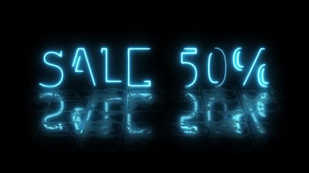 Vendita Neon Segno Luce Incandescente Con Texture Riflessione Della Luce — Video Stock