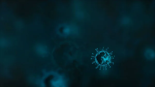 珊瑚病毒感染在模糊的蓝色背景上 Covid 19病毒3D渲染 — 图库照片