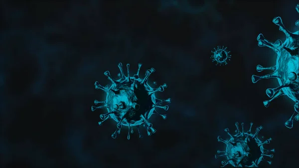 蓝色背景上的考拉韦细菌 Covid 19细胞 3D渲染 — 图库照片