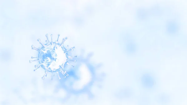 Coronavirus infection under a microscope on a blurred blue background. 3D rendering.