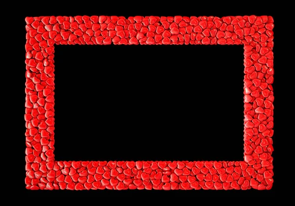 Een Rechthoekig Frame Van Rode Harten Een Zwarte Geïsoleerde Achtergrond — Stockfoto