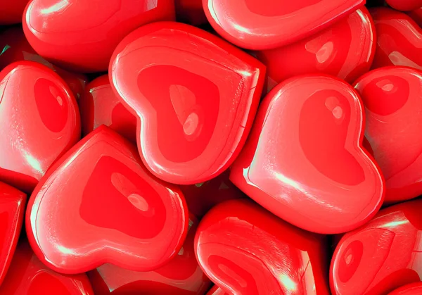 Pozadí Velkých Rudých Srdcí Oslněním Odrazy Vykreslování — Stock fotografie