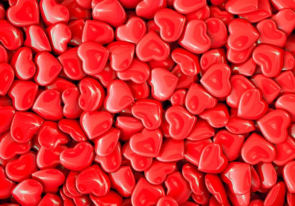 Achtergrond Van Helder Rood Glanzende Harten Valentijnsdag Weergave — Stockfoto