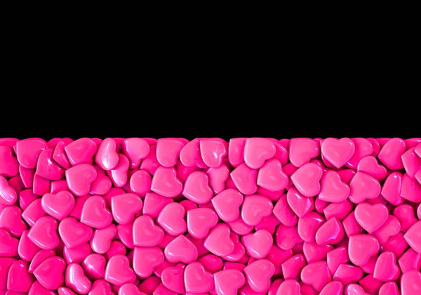 Een Rechthoek Van Roze Harten Een Zwarte Achtergrond Valentijnsdag Zwarte — Stockfoto