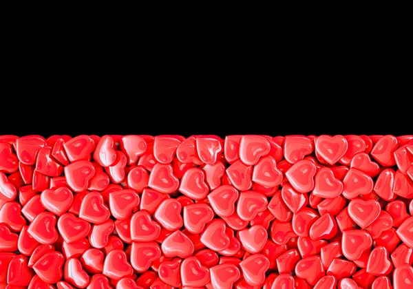 Rectangle Red Hearts Black Background Valentines Day Black Background Rendering — Stock Photo, Image