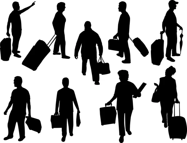 Pessoas com sacos de viagem bw — Vetor de Stock