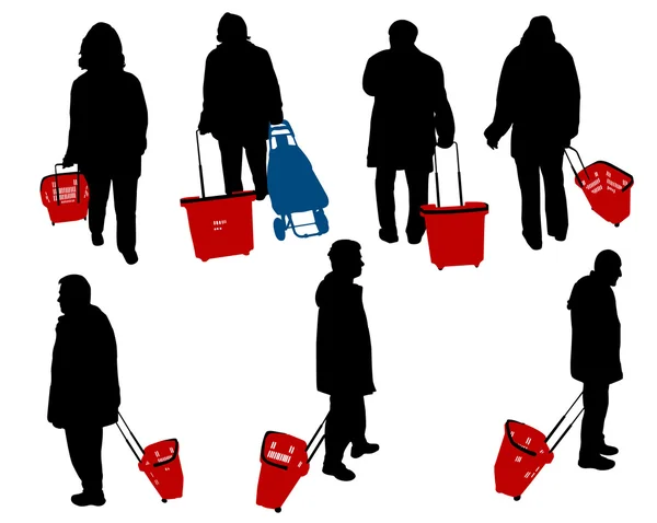 Les gens dans les silhouettes vectorielles shopping — Image vectorielle