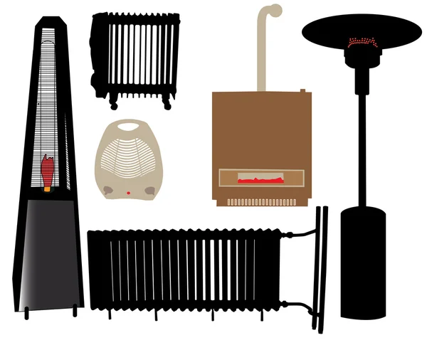 Dispositivos de calefacción siluetas vectoriales — Archivo Imágenes Vectoriales