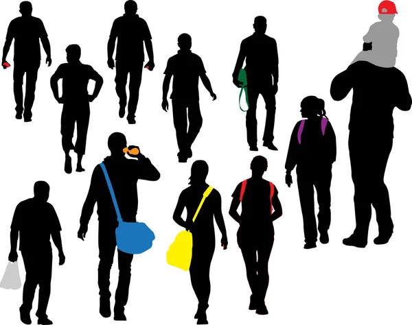 People walking vector silhouette Vektör Grafikler