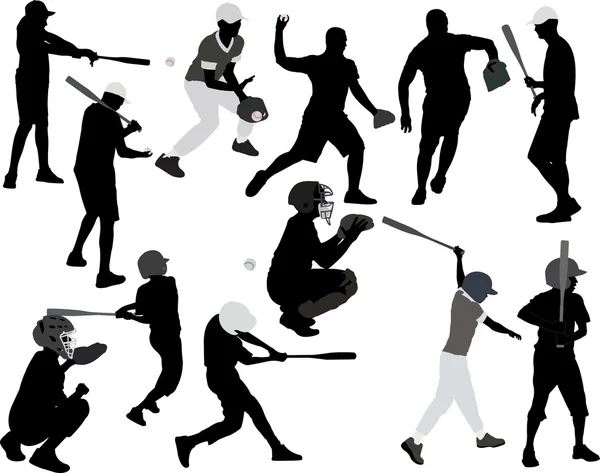 Baseball játékosok vektor sziluett — Stock Vector