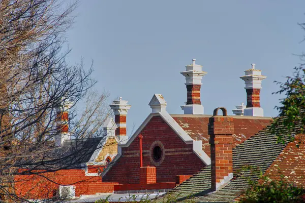 Australian Architecture Seen in Chimneys and Rooftops in the City of Melbourne, Victoria, Australia