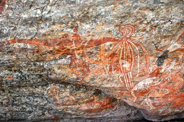 Jeroglíficos Antiguos Sobre Una Superficie Piedra Territorio Del Norte Australia —  Fotos de Stock