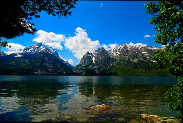 View Jenny Lake Shoreline Rocky Mountains Grand Teton National Park — Stock Photo, Image