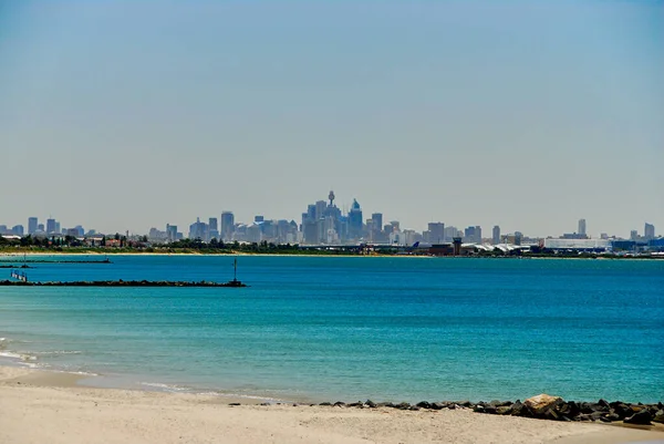 Vista Sul Horizonte Sydney Dia Nebuloso Verão Visto Costa Botany — Fotografia de Stock